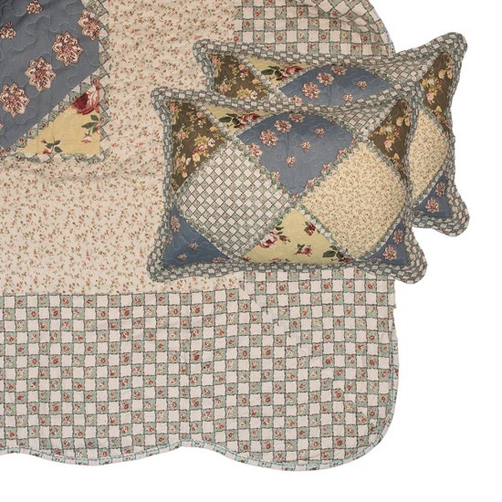 Sengetæppe grøn-beige med 2 pudebetræk 230x250cm Sengetæppe grøn-beige med 2 pudebetræk 230x250cm