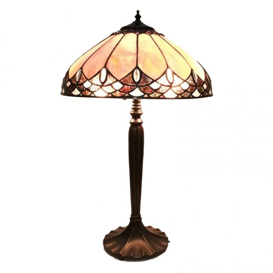 Tiffany bordlampe beige-brun H63cm med 2 fatninger