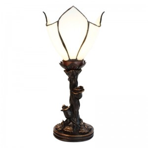 Tiffany bordlampe hvid blomst upligth H32cm