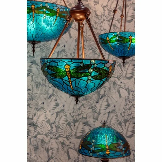 Tiffany loftslampe Blå med fatninger Str. Ø 61*156 cm 3*60W Farve: Blå Materiale: Metal / Glas