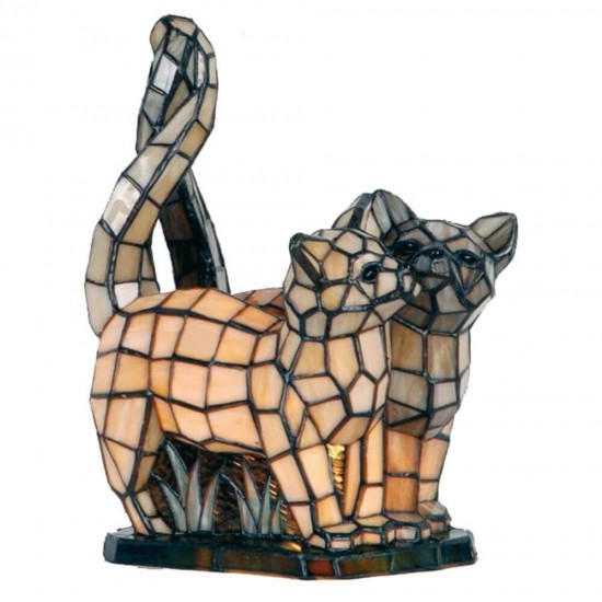 Bordlampe Katte i Tiffany glas 35cm høj