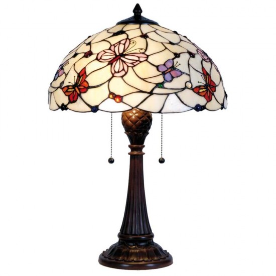Bordlampe Tiffany skærm 2 fatninger 60cm høj