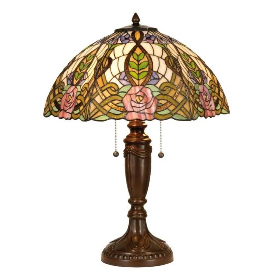 Bordlampe Tiffany skærm grønne nuancer 61cm høj