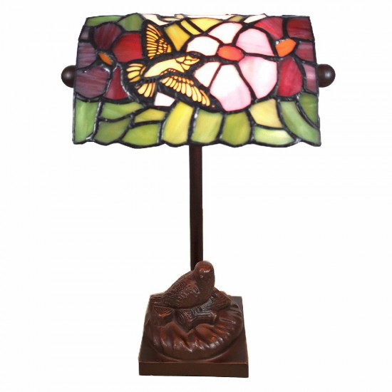 Bordlampe Tiffany skærm med fugl