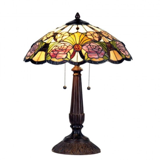 Bordlampe med Tiffany skærm i blomster 57cm høj