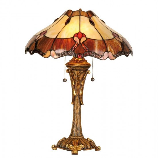 Bordlampe med Tiffany skærm i røde nuancer 53cm høj