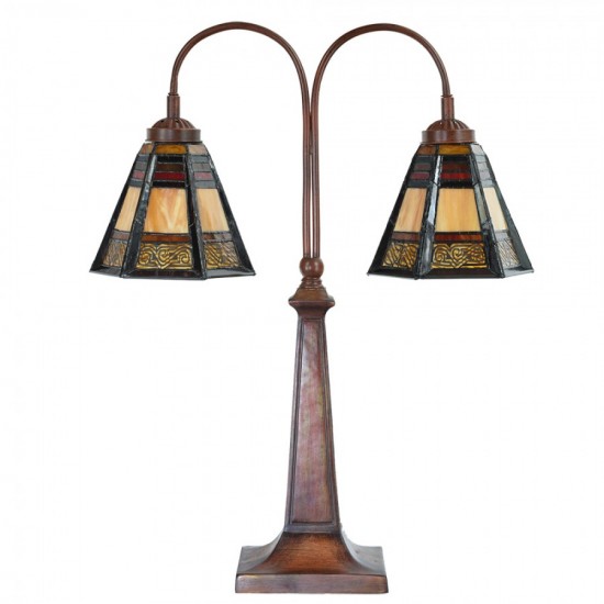 Tiffany bordlampe med 2 skærme H64cm