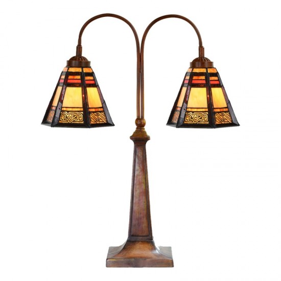 Tiffany bordlampe med 2 skærme H64cm