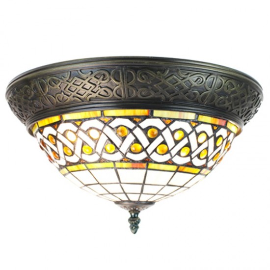 Tiffany loftslampe Ø38cm med 2 fatninger Hvid-Guld