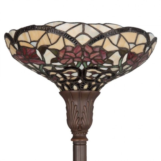 Høj gulvlampe med uplight Tiffany skærm 180cm høj