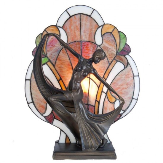 Bordlampe Dame foran Tiffany panel