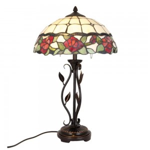 Bordlampe Tiffany skærm rød-hvid 61cm høj Bordlampe Tiffany skærm rød-hvid 61cm høj