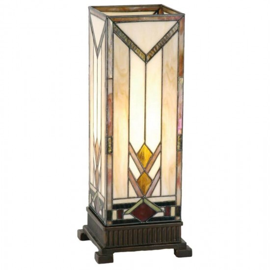 Bordlampe firkant Tiffany skærm lyse nuancer 45cm høj