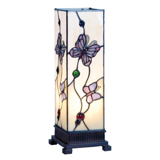 Bordlampe firkant med Tiffany skærm 35cm høj