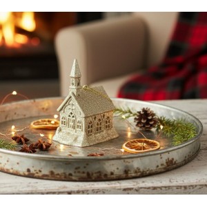 Juleophæng kirke med Bioglitter 10cm