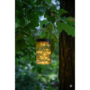 Magic LED lanterne med timer og solcellepanel sort låg