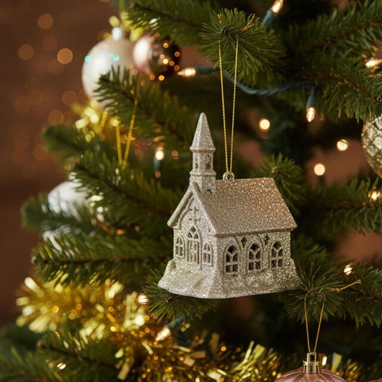 Juleophæng kirke med Bioglitter 10cm