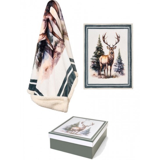 Lækker Pels plaid i gaveæske 130x160cm Rensdyr