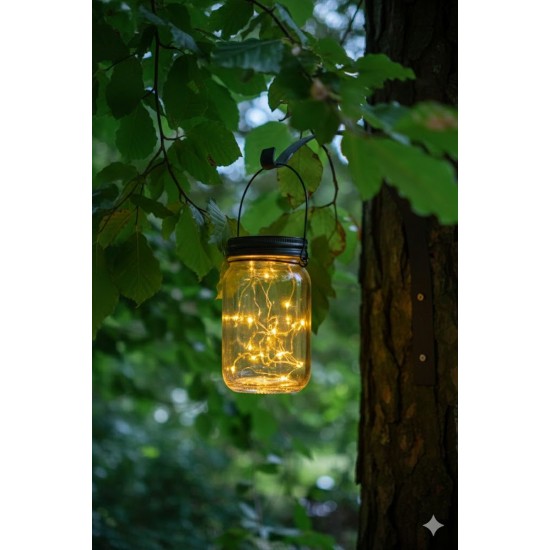 Magic LED lanterne med timer og solcellepanel sort låg