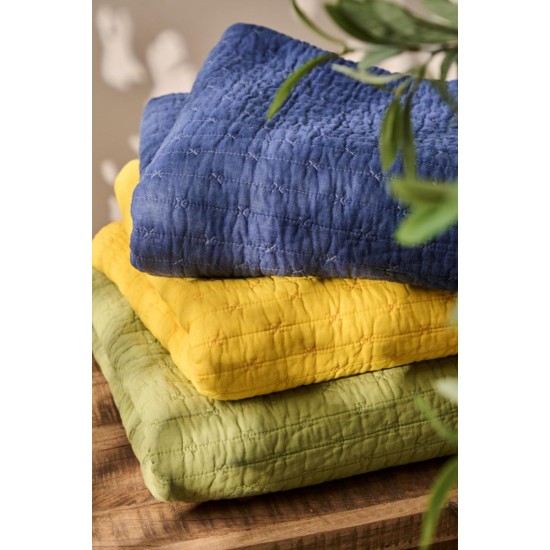 Quilt indigo blue med korssting