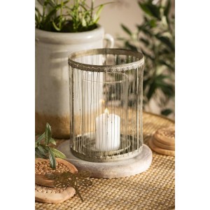 Lygte grå rund med wiresnor og glasindsats