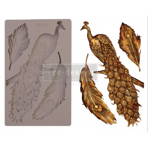 Støbeform i silikone med Påfugl og fjer12.7x22cm