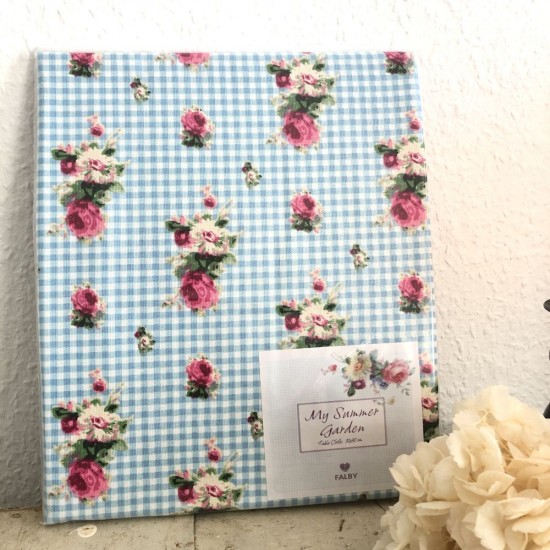 Borddug 90x90cm Blå-hvid tern med blomster Falby Borddug 90x90cm Blå-hvid tern med blomster Falby