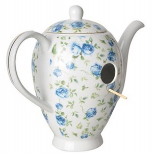 Fuglehus Kande med blå blomster keramik H21cm Fuglehus Kande med blå blomster keramik H21cm