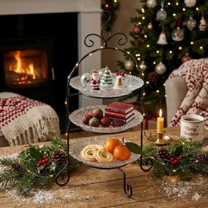 Etagere 3 lag med glas tallerkner