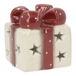 Gave med LED lys keramik 6x7cm