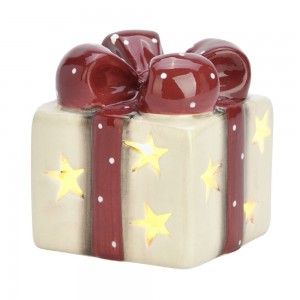 Gave med LED lys keramik 6x7cm
