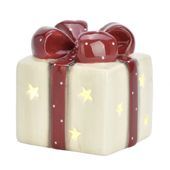 Gave med LED lys keramik 9x10cm