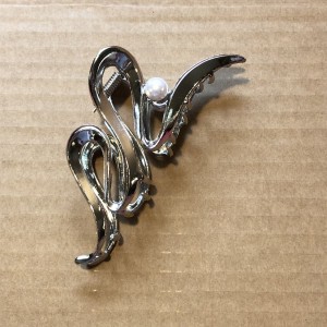 Hårklemme sølv med perle 11 cm