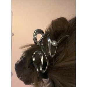 Hårklemme sølv med perle 11 cm