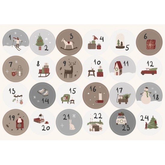 Ark med 24 klistermærker tal 1 - 24 - julekalender