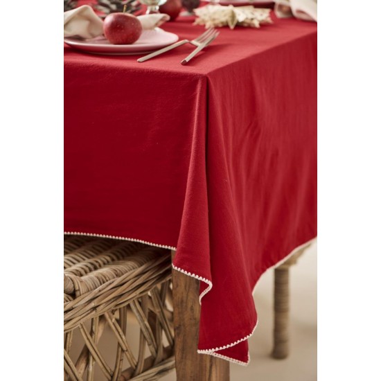 Dug rød med hvide stikninger i kanterne 150 x 250cm