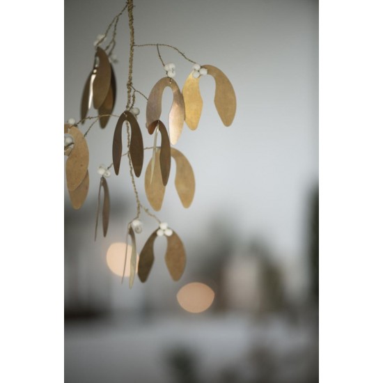 Mistelten 30 cm med hvide perler Gloria messing