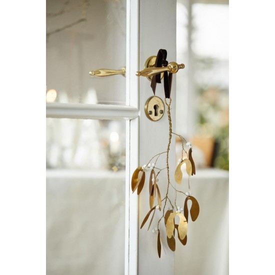 Mistelten 30 cm med hvide perler Gloria messing