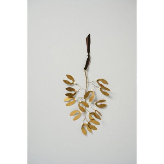 Mistelten 30 cm med hvide perler Gloria messing