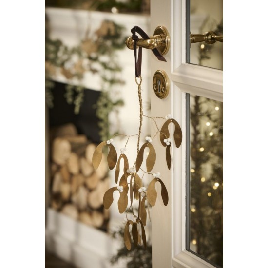 Mistelten 30 cm med hvide perler Gloria messing