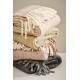 Plaid sandfarvet melange med off white frynser