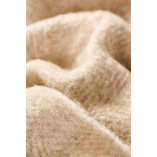 Plaid uld sandfarvet melange med off white frynser