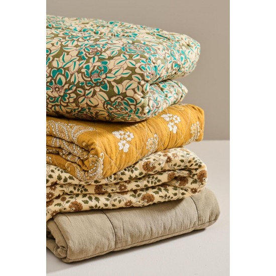 Quilt Celina 130x170cm mosgrønne blade med Bomuldsfyld