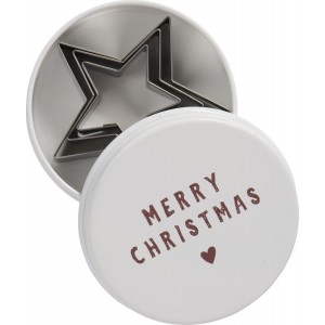 Dåse med 3 stjerne-kageudstikkere Merry Christmas på låget
