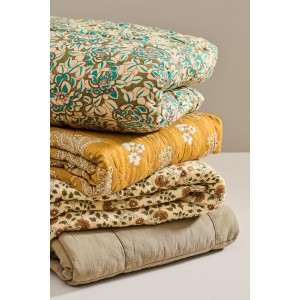 Quilt Celina 130x170cm mosgrønne blade med Bomuldsfyld