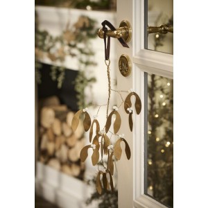 Mistelten 30 cm med hvide perler Gloria messing