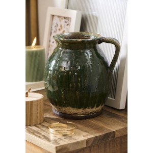 Vase med hank rustik grøn Avignon keramik 19 cm Vase med hank rustik grøn Avignon keramik 19 cm