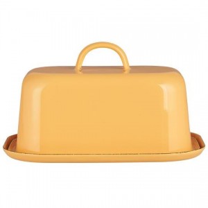 Smørboks i 2 dele emalje gul