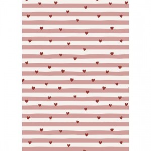 Papirrulle røde hjerter og lyserøde striber 5 meter rulle