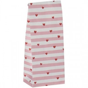 Klodsbundspose røde hjerter og lyserøde striber 100 stk